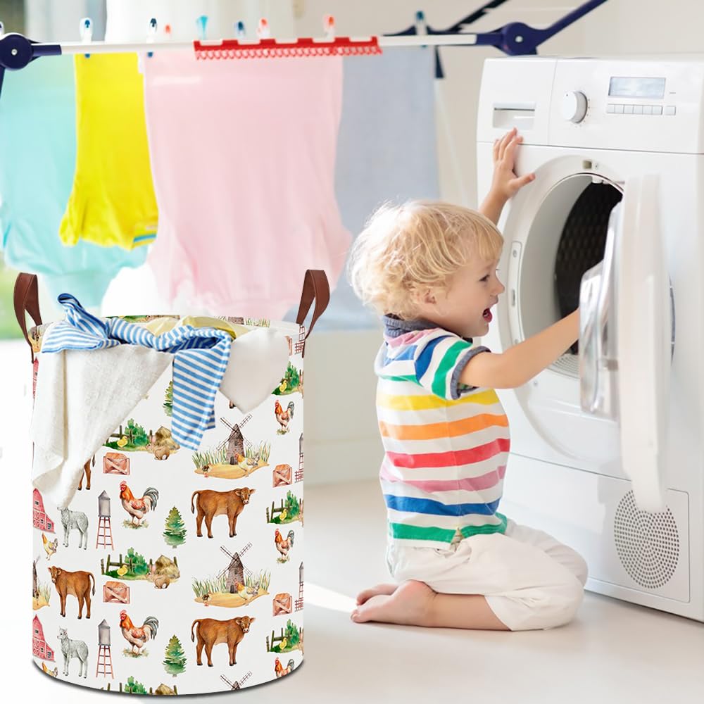Hkec 19.7 Laundry Basket,Kids Dirty Clothes Hamper,Waterproof Toys Storage Bin,Room Decor,Gift Baskets,Nursery Hamper(Farm)