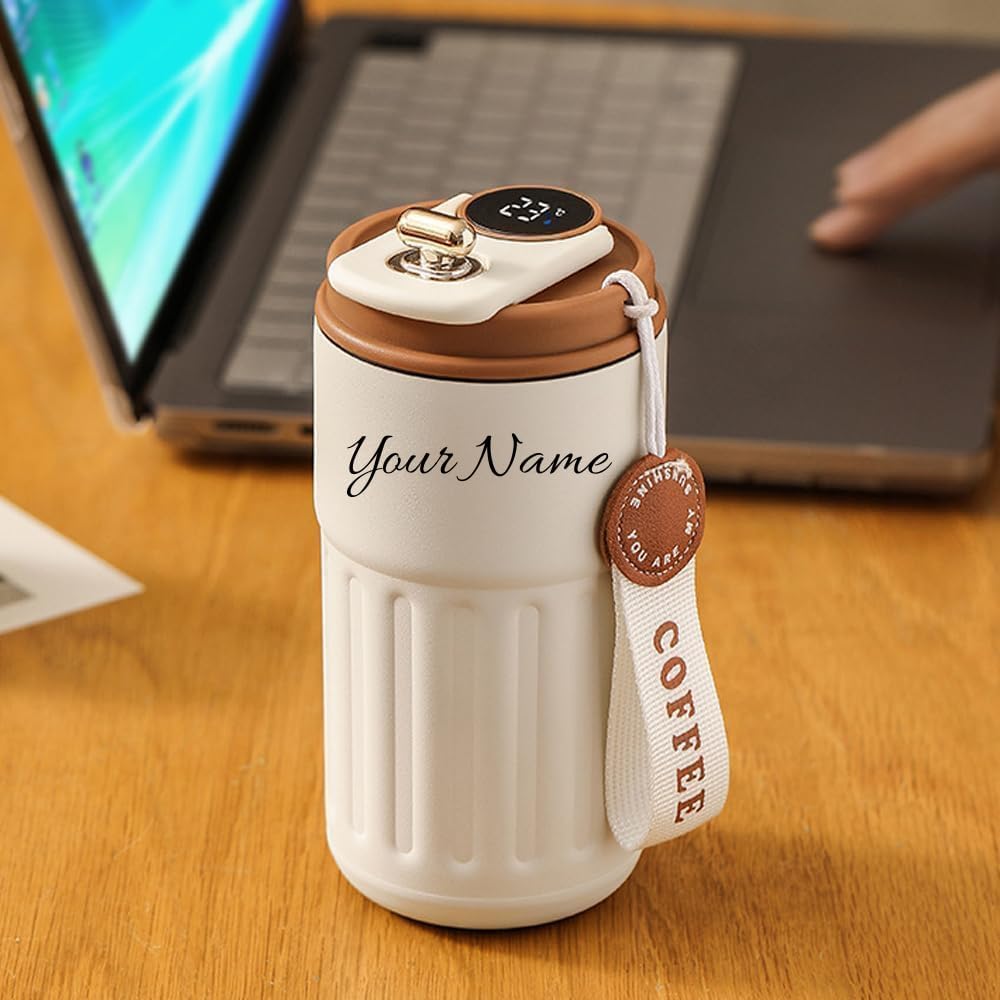 TAMQUSAK Personalized Stainless Steel Tumbler with Handle, 500ml Capacity, Black Insulated Travel Mug with Straw, Custom Name De