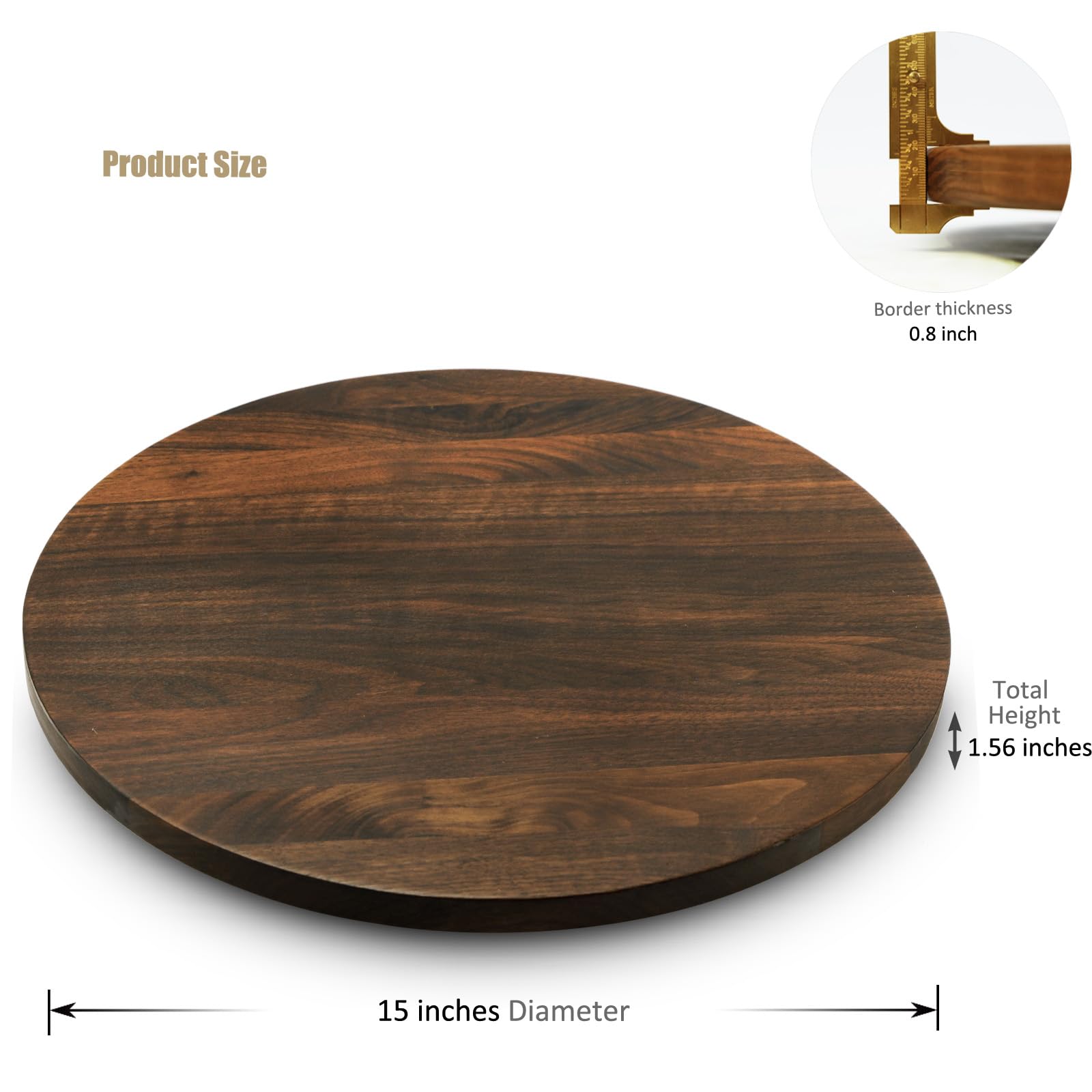 Magigo 15 Inches Black Walnut Wood Lazy Susan, Solid Wooden Round Kitchen Turntable Rotating Tray