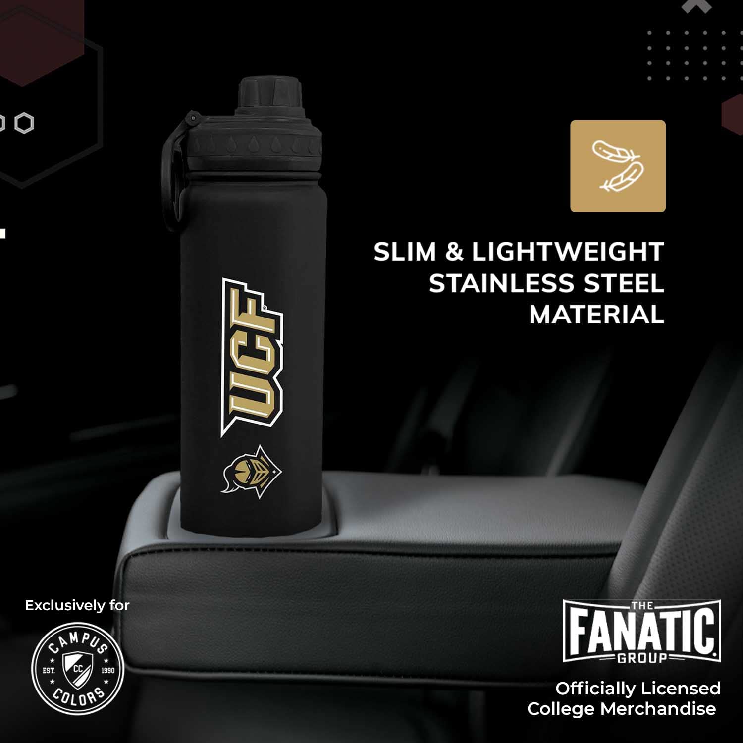 Stainless Steel Vacuum Sealed Sport College Water Bottle, Twist-On Cap, Built-In Handle For Hot Or Cold Drinks, 24 Oz (Central F