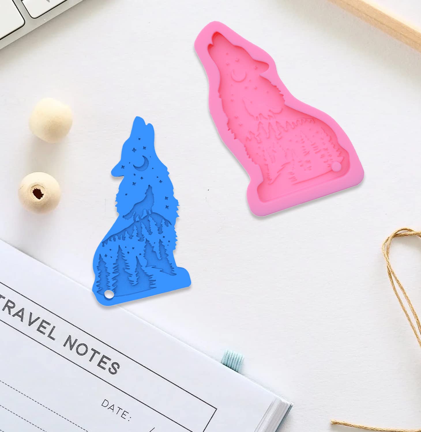 2Packs Wolf Shape Silicone Mold Wolf Keychain Resin Mold Animal Fondant Cake Mould For Baking Candy Making Chocolate Molds Sugar