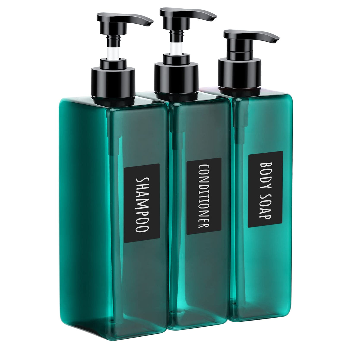 Segbeauty Shampoo Conditioner Bottles, 3Pcs 16.9Oz 500Ml Pump Press Dispenser With Labels, Empty Plastic Refillable Reusable Lot