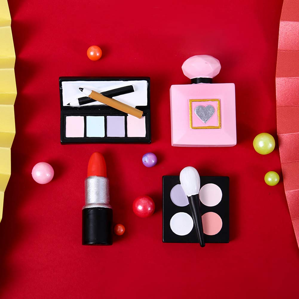 MEMOVAN Makeup Cake Topper 4 Pack  Resin Cosmetics Lipstick Perfume Bottle Eye Shadow Blush Makeup Cake Decorations for Bridal Shower Bachelorette Girl Women Spa Makeup Themed Birthday Party Supplies