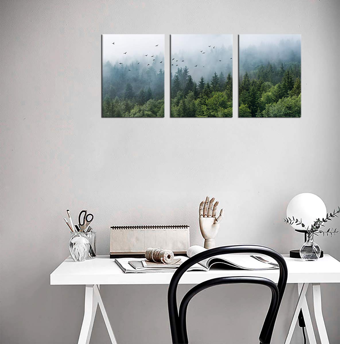 Green Forest Wall Art Tropical Foggy Forest Mountain Bird Contemporary Canvas Pictures Modern Artwork Framed For Bathroom Bedroo