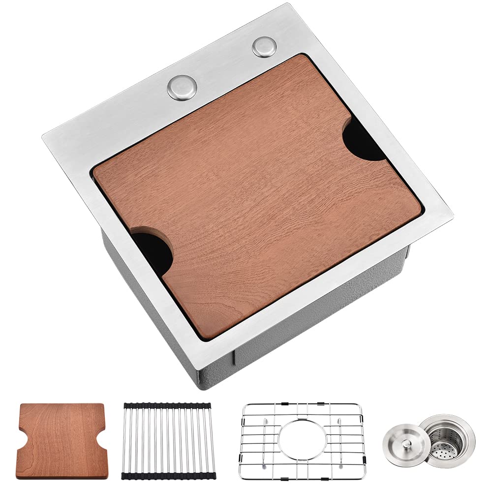 15 Inch Bar Sink Drop In Workstation-Vasoyo 15X15 Small Kitchen Sink Drop In Bar Sink 16 Gauge Stainless Steel Bar Prep Sink Out