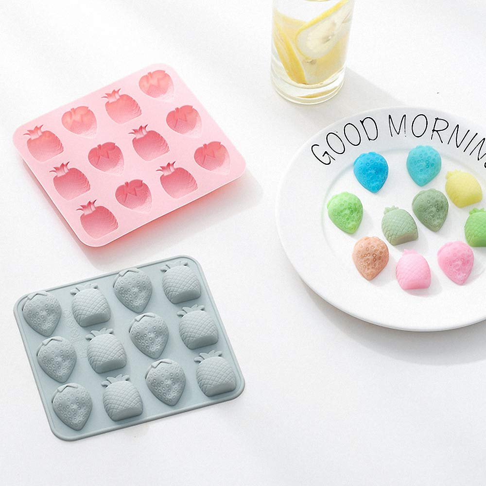 Fewo 2 Pack Strawberry Pineapple Silicone Molds For Chocolate Candy Gummy Gelatin Jello Jelly Baking Cake Soap Crayons Wax Melt