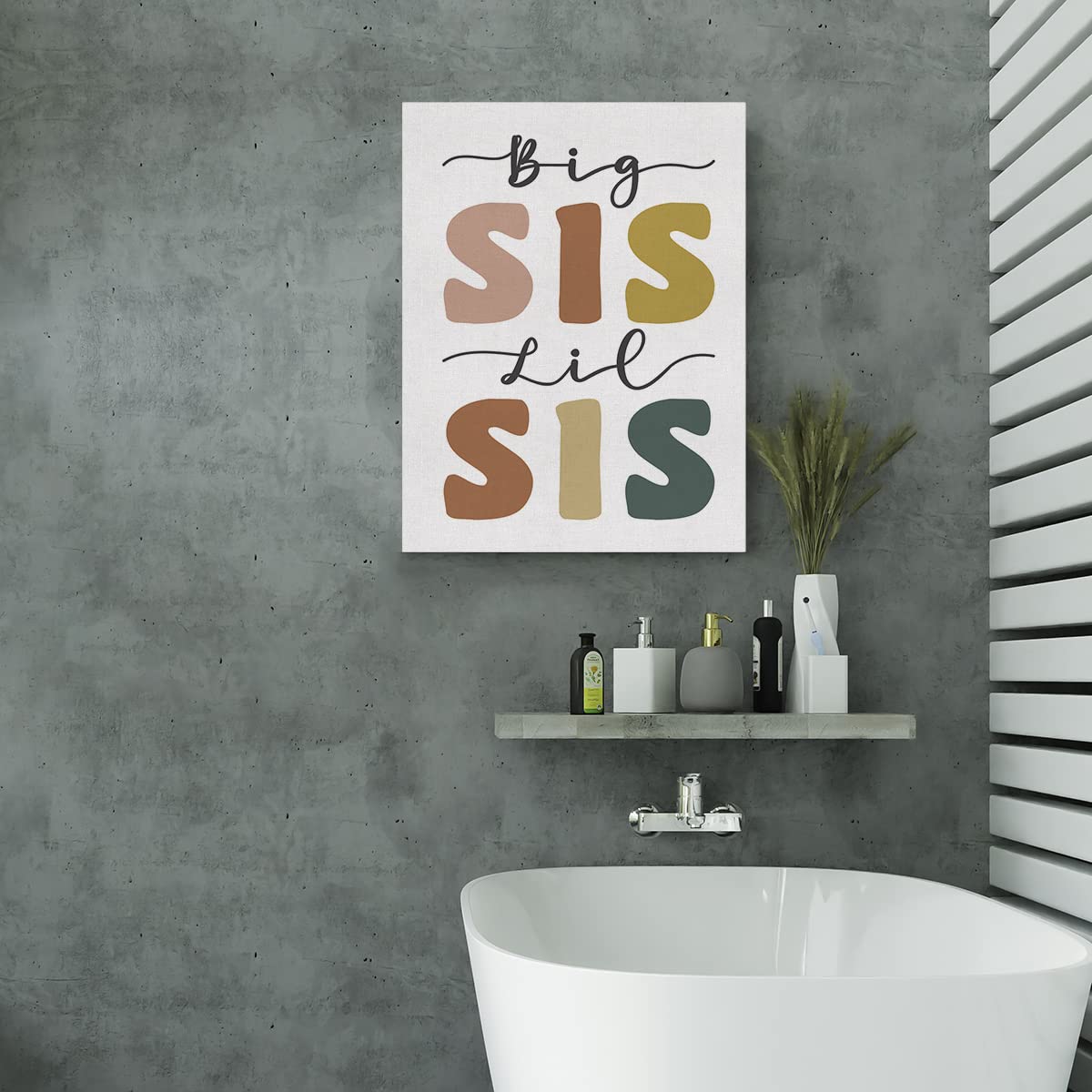 Evxid Nursery Big Sis Lil Sis Canvas Poster Painting Kids Room Wall Art, Sisters Twins Print Picture Artwork Framed Ready To Han