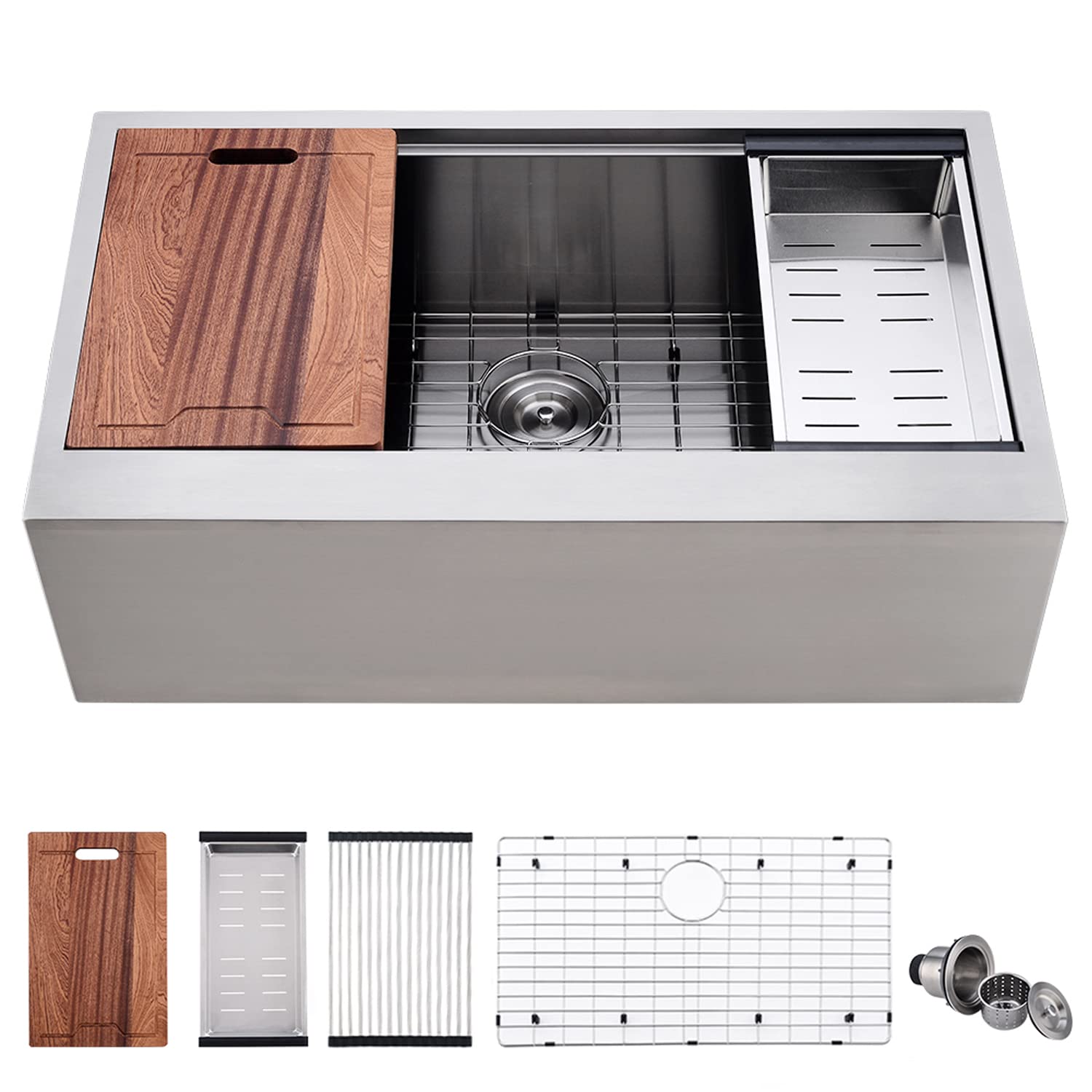 33 Inch Farmhouse Sink Workstation Stainless Steel -VOKIM 33X22 inch Farmhouse 16 Gauge Stainless Steel Ledge Workstation Flat A