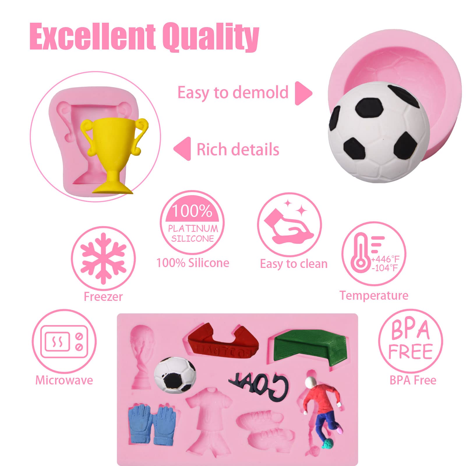 Football Chocolate Silicone Molds 3 Pcs, World Cup Theme Fondant Mold For Sports Cake Decoration, Candy Sugar, Cupcake Topper, C