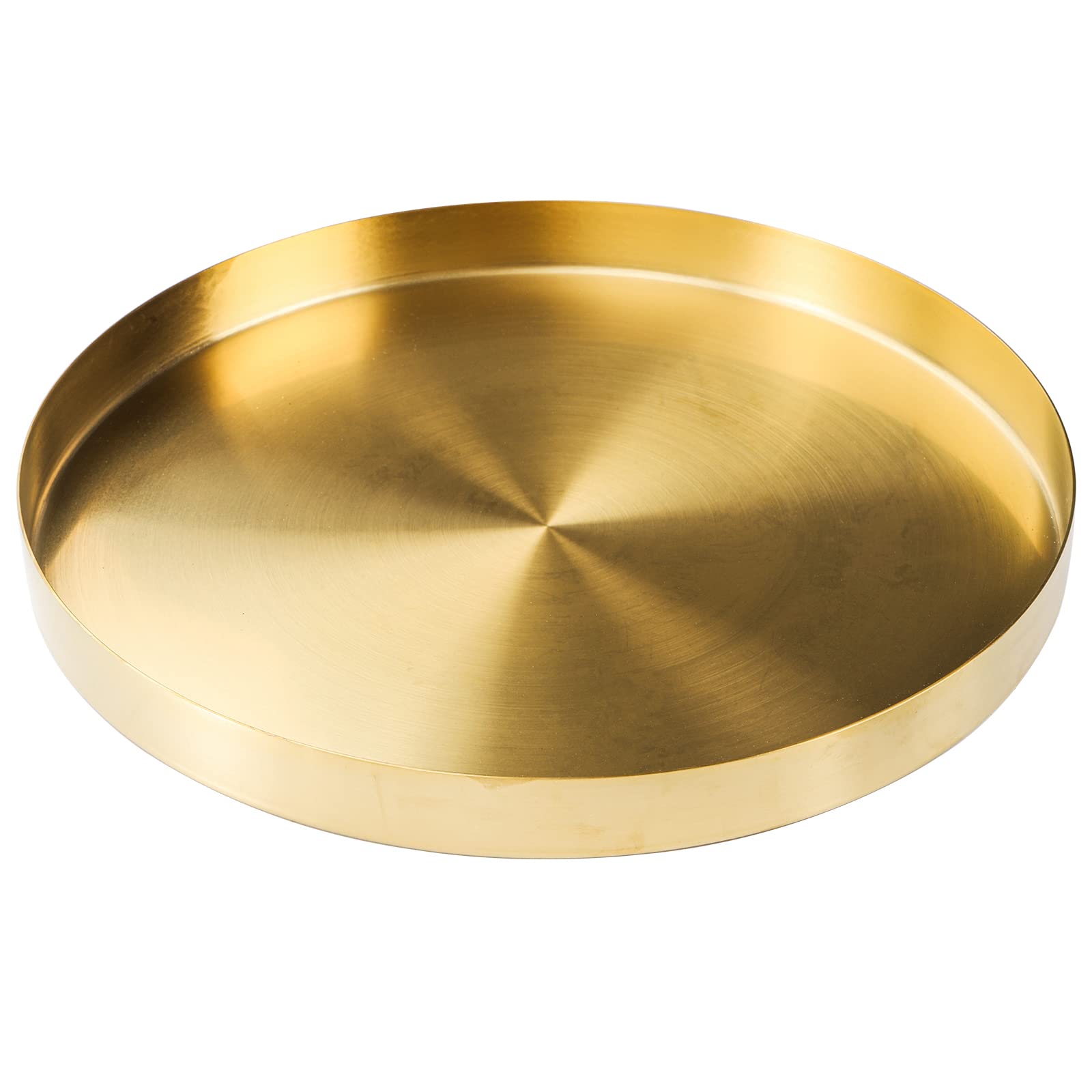 Jucoan 12 Inch Round Gold Tray, Decorative Dresser Vanity Tray Makeup Organizer For Jewelry Perfume Candle, Stainless Steel Meta