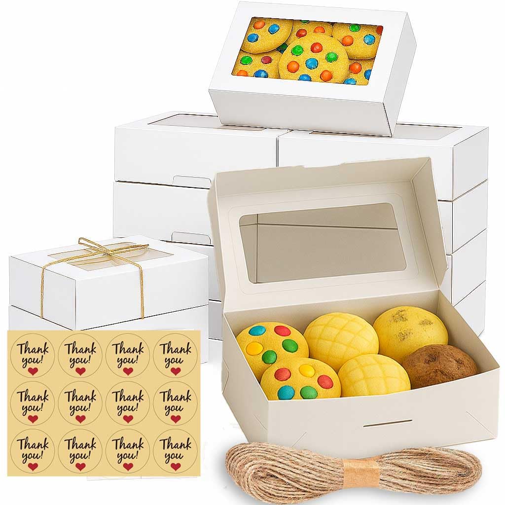 30 Pack Treat Boxes for Desserts - Cookie Boxes with Window for Gift Giving - 9x6x3 Inches Small Cookie Containers for Strawberr