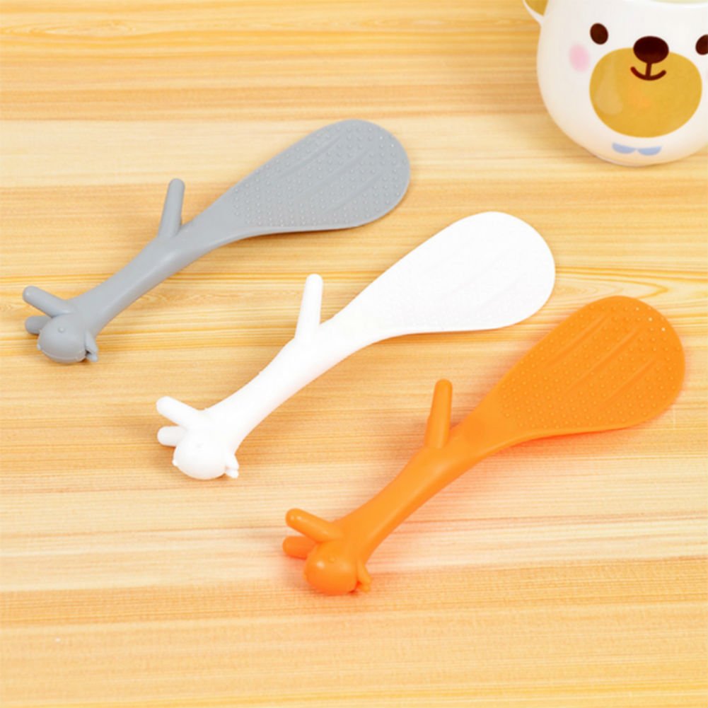 Akoak 3 Piece Creative Household Kitchen Tools,Lovely Squirrel Shape Standing Spoon Non-Stick Rice Spoon Fashion Rice Cooker Dis