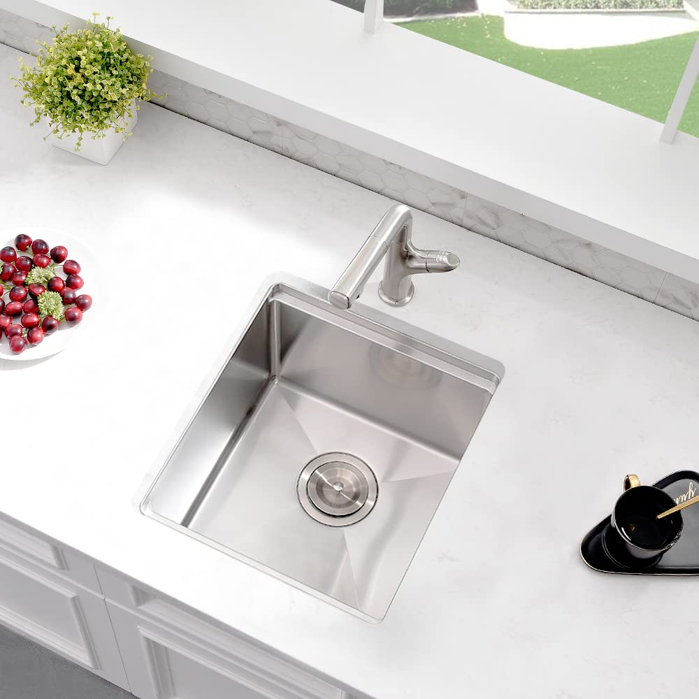 Boomhoze Undermount Bar Sink Stainless Steel, 15 X 17 Inch Bar Sink Undermount Workstation Small Kitchen Sink Outdoor Wet Bar Si