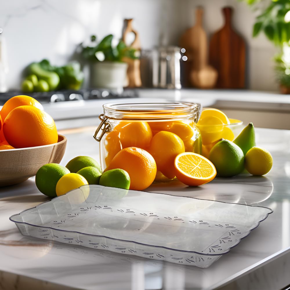 Bluesky Trading Elegant Clear Scalloped-Edged Plastic Tray - 9'' X 13''(1 Pc.) - Reusable Oblong Serving Platter & Plastic Food