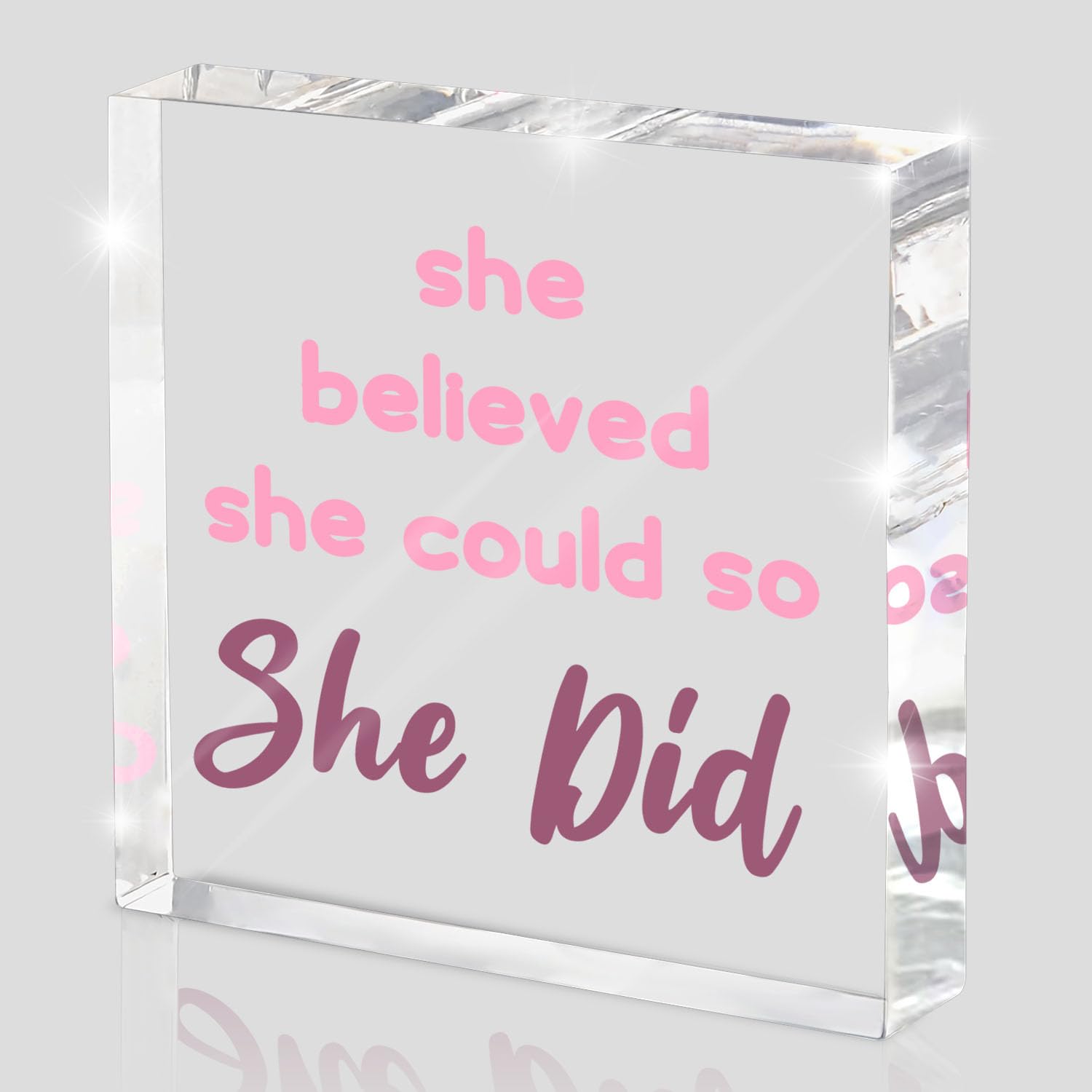 Pink Office Decor - Congratulations Gifts For Women - She Believed She Could So She Did Pink Office Desk Decor Accessories Acryl