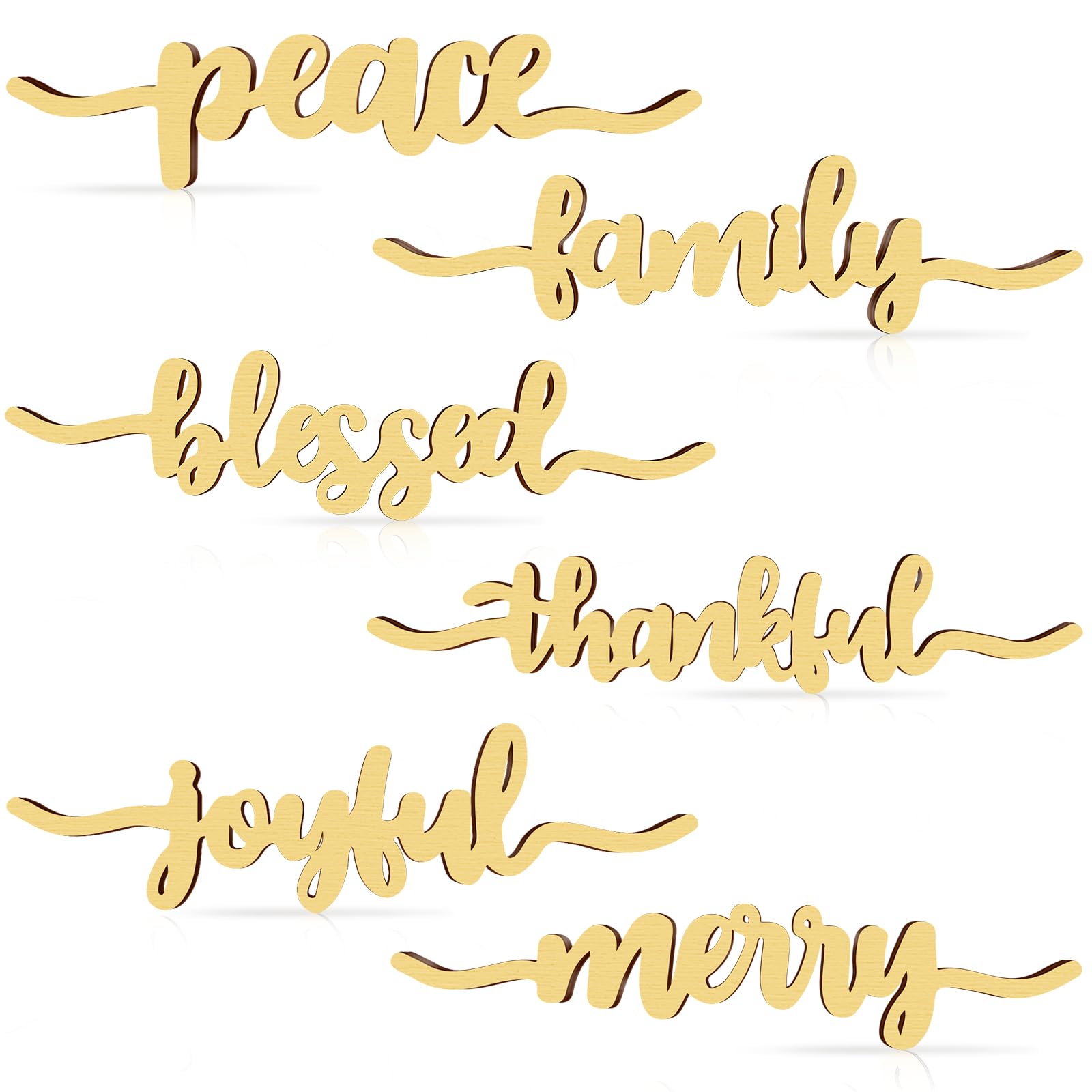 12 Pieces Christmas Thankful Blessed Merry Joyful Peace Family Wood Cutout Rustic Thankful Plate Letter Sign Decor Inspirational