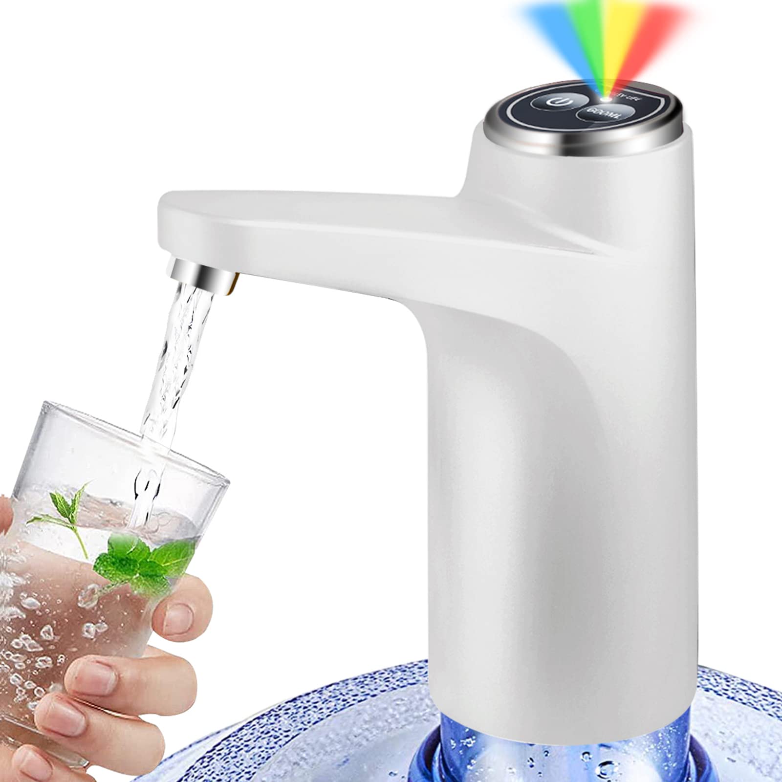 Bimver Water Dispenser For 5 Gallon Bottle, Diy Quantitative Water Pump,3 Colors Power Light,Portable Usb Charging Bottle Pump,M