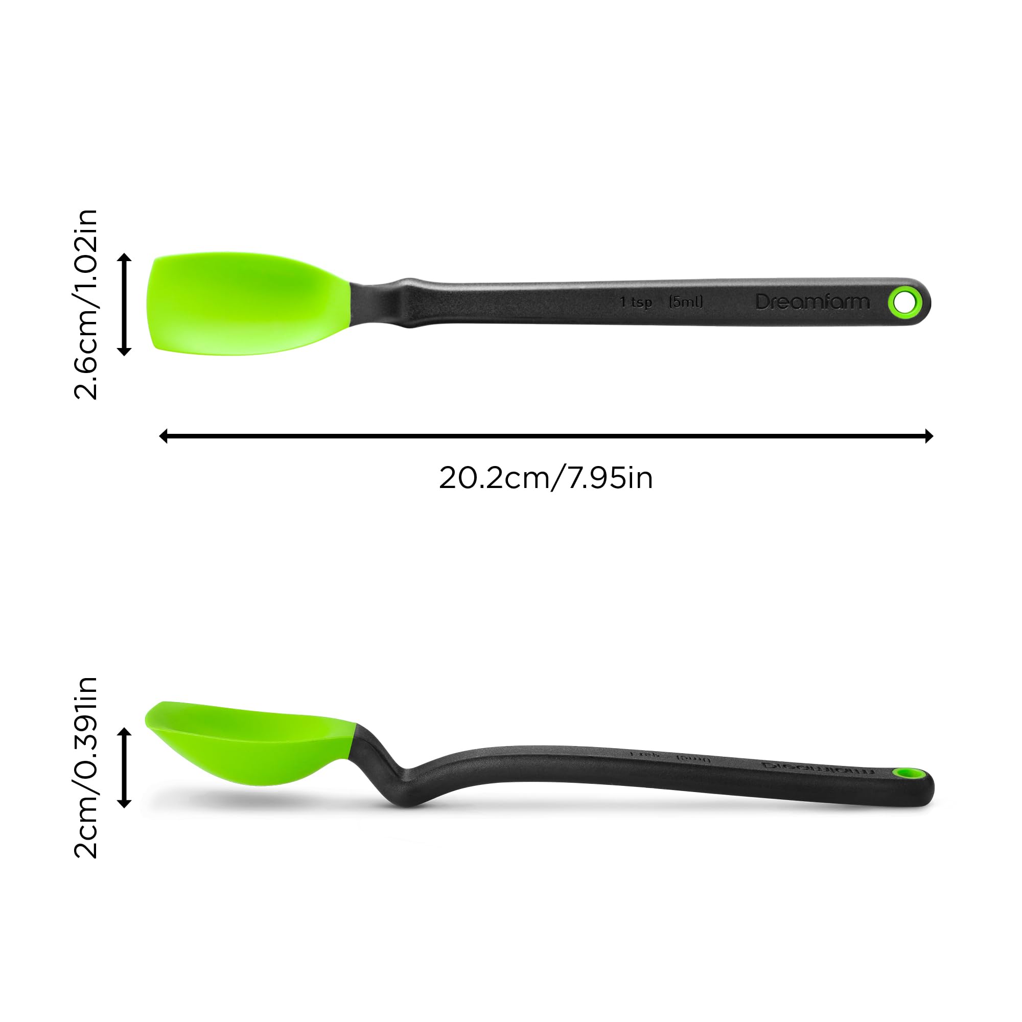 Dreamfarm Mini Supoon  Non-Stick Silicone Sit Up Scraping & Cooking Spoon with Measuring Lines  Green
