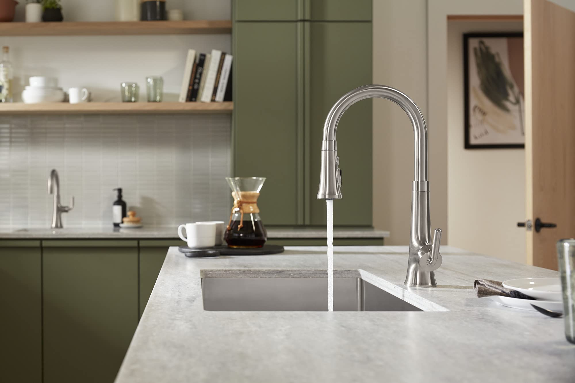 Kohler 23766-Vs Tone Pull Down Sprayer, Touchless Faucet For Kitchen Sink, Vibrant Stainless