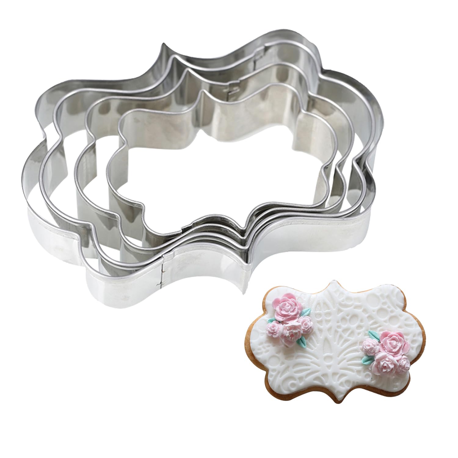 Plaque Frame Cookie Cutter 4Pcs/Set, Stainless Steel Pastry Biscuit Cookie Cutter Set Fondant Pancake Cutters Mold (Style 2)