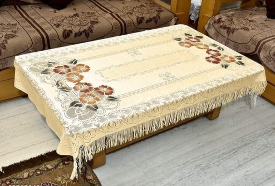 Croox Polyester Floral Design Table Cloth, Anti Slip,Dustproof Centre Table Covers 4 Seater RectangalSize  40X60 in. (Yellow)
