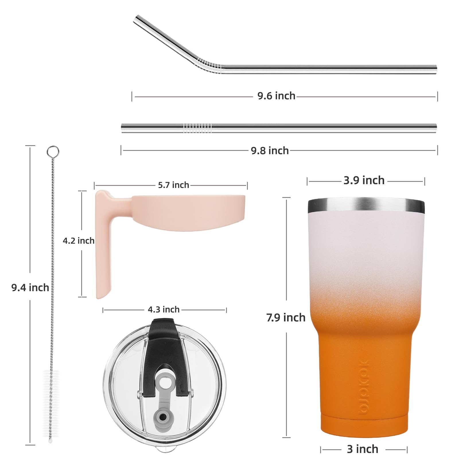 Bjpkpk 30 Oz Tumbler With Handle And Straw Stainless Steel Insulated Tumbler With Lid Reusable Metal Coffee Cups,Coral