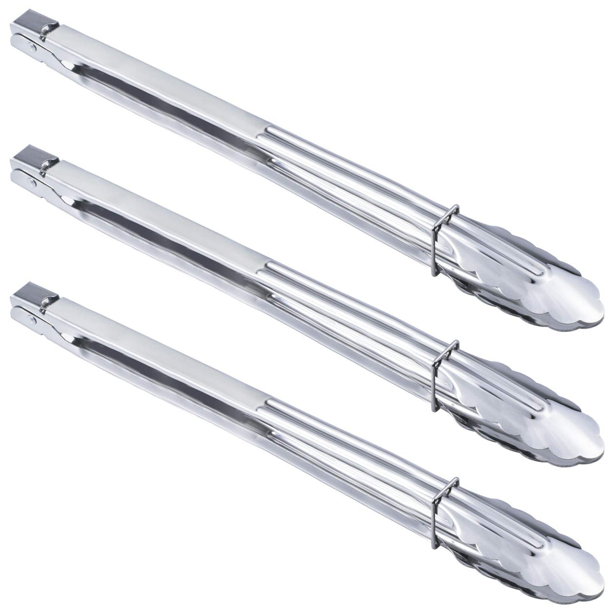 Hinmay Stainless Steel Cooking Grilling Tongs Extra Long Camp Dutch Oven Tongs For Kitchen And Barbecue Charcoal (16-Inch 3 Piec