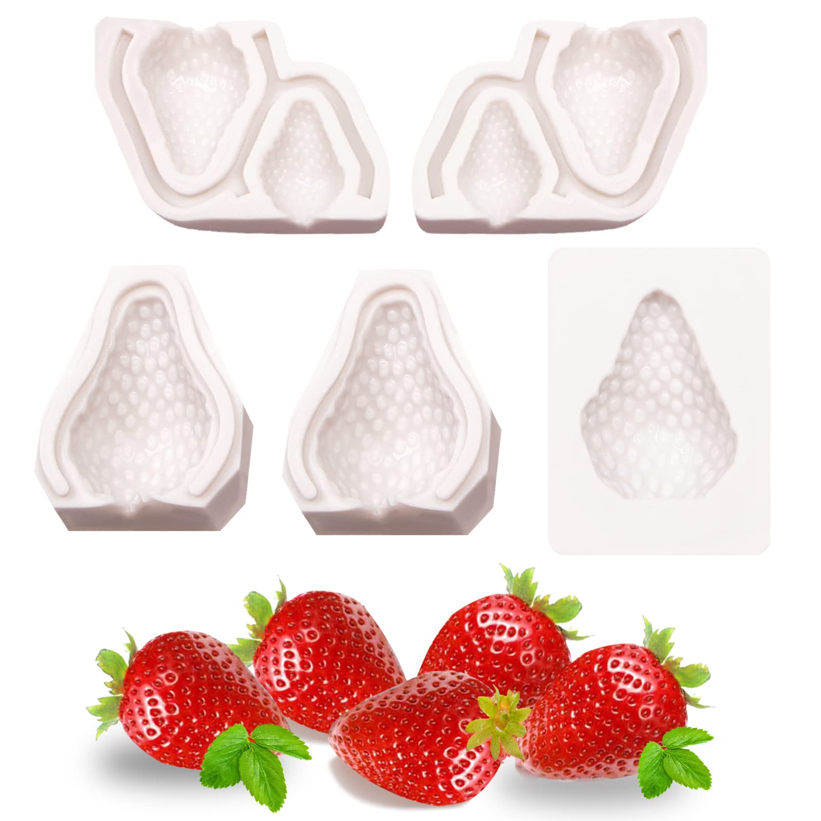 3D Strawberry Silicone Molds 5 Pcs, Mini Strawberry Fondant Mold For Fruit Chocolate Cake Decoration Candy Molds Sugar Cupcake T