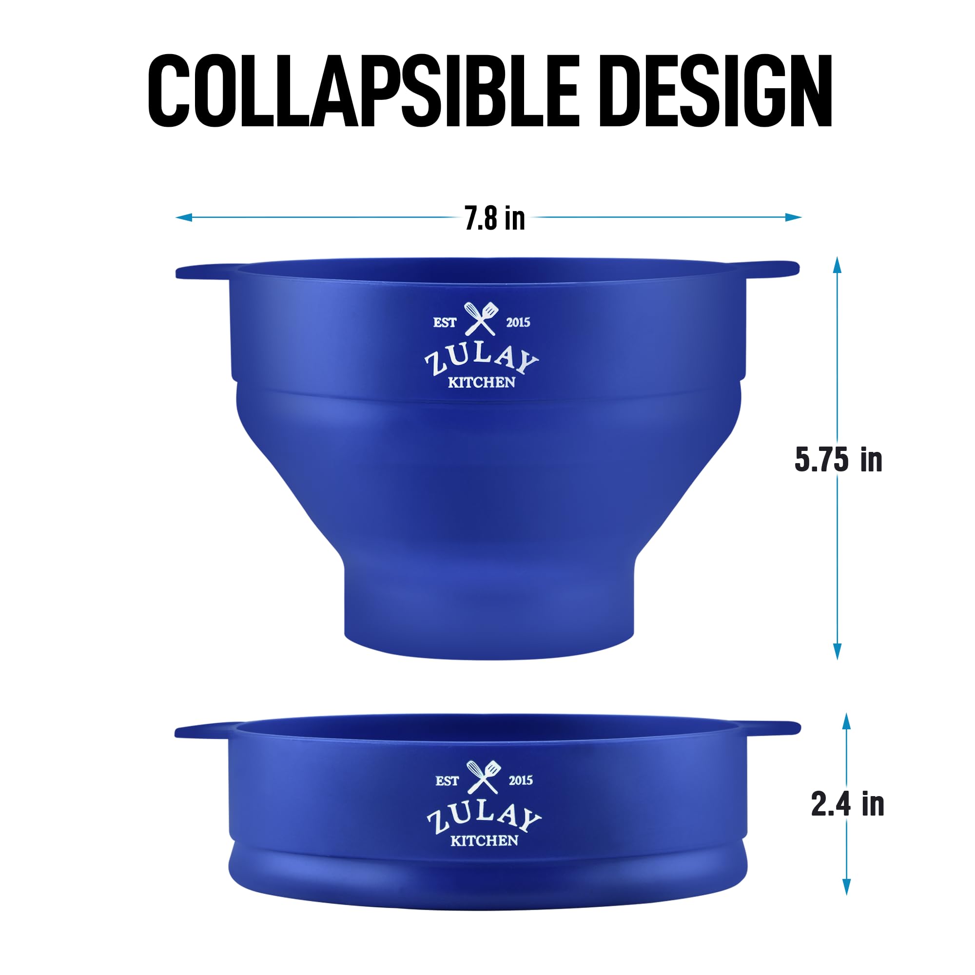 Zulay Kitchen Silicone Microwave Popcorn Maker - 15 Cup Capacity, Bold Blue, Collapsible Bowl with Lid