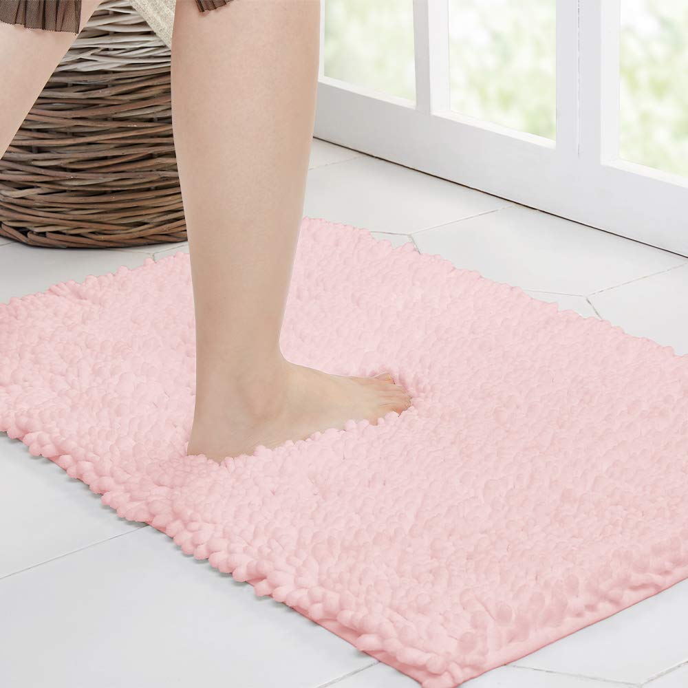 Walensee Bathroom Rug Non Slip Bath Mat (36X24 Inch Blush) Water Absorbent Super Soft Shaggy Chenille Machine Washable Dry Extra