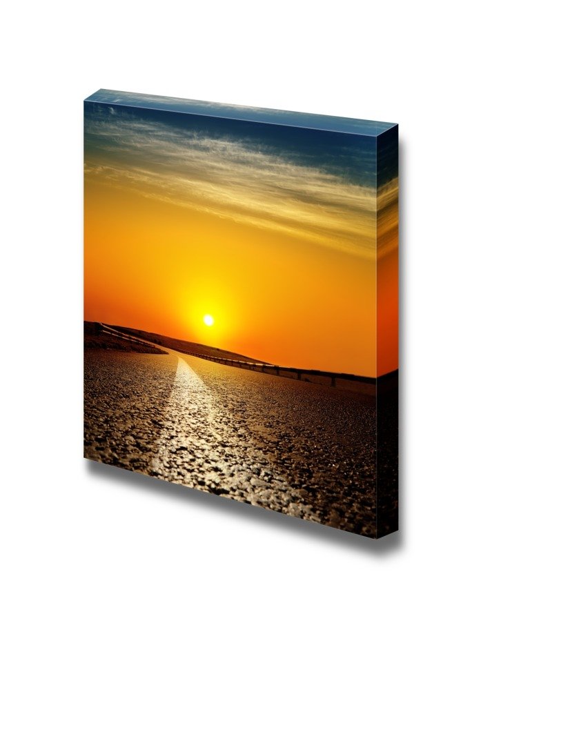 Canvas Prints Wall Art - Beautiful View/Scenery Of Asphalt Road In Red Sunset | Modern Wall Decor/Home Art Stretched Gallery Can