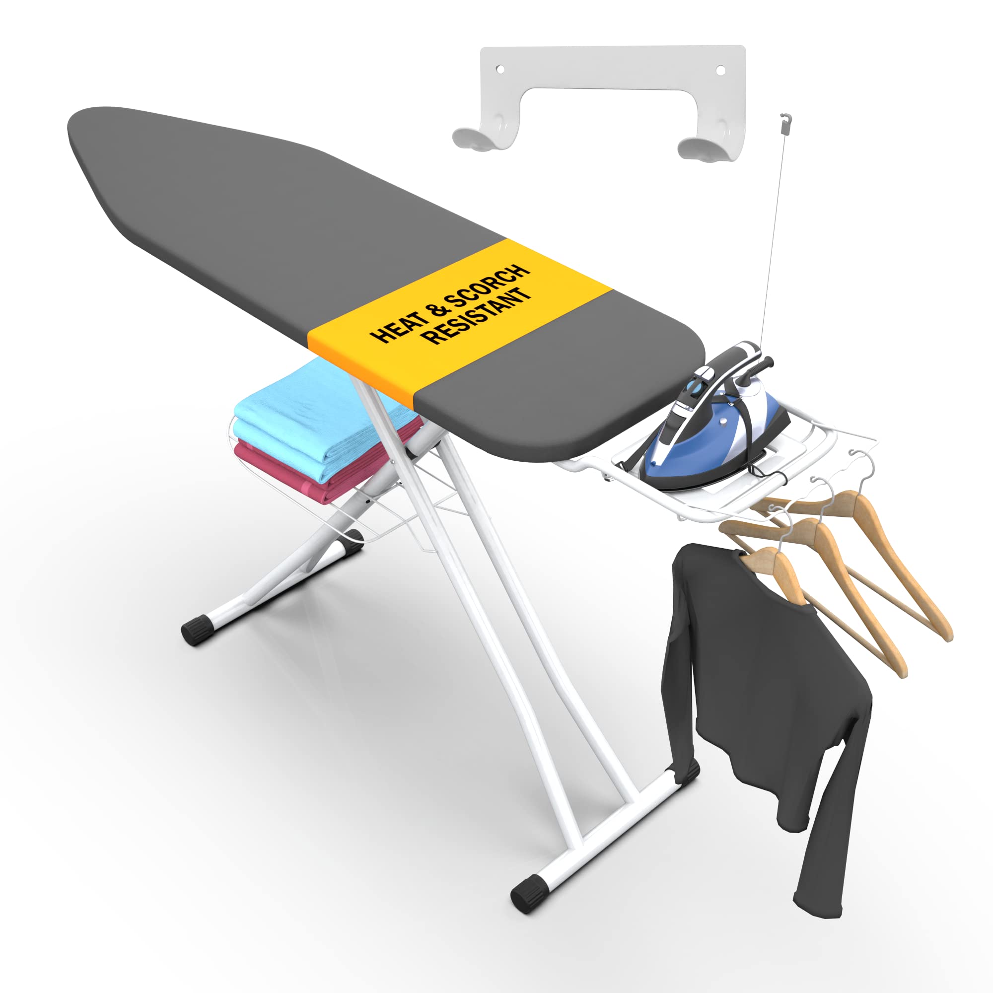 Xabitat Full Size Ironing Board 47'' X 15'' W/Wall Mount Hanger | Full Metal Construction| Built In Iron Caddy | Heat & Scorch R