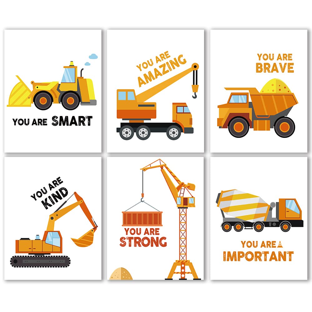 Iiiluyot 6 Pcs Inspirational Truck Poster For Boys Kids Room Decor(8''X10''), Construction Truck Picture Cartoon Construction Tr