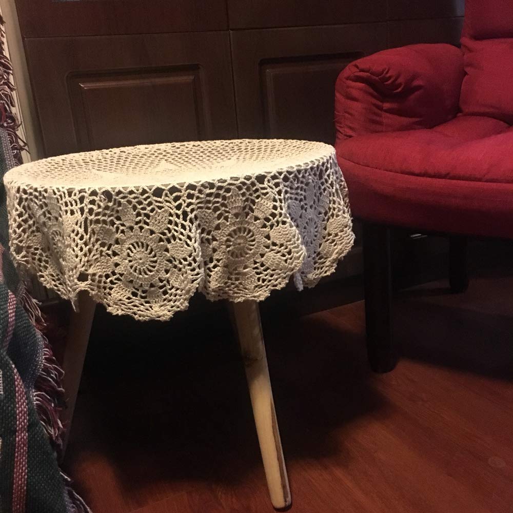 Hetao 100% Cotton Handmade Crochet Round Tablecloth Doilies Lace Table Covers,Beige, 31 Inch