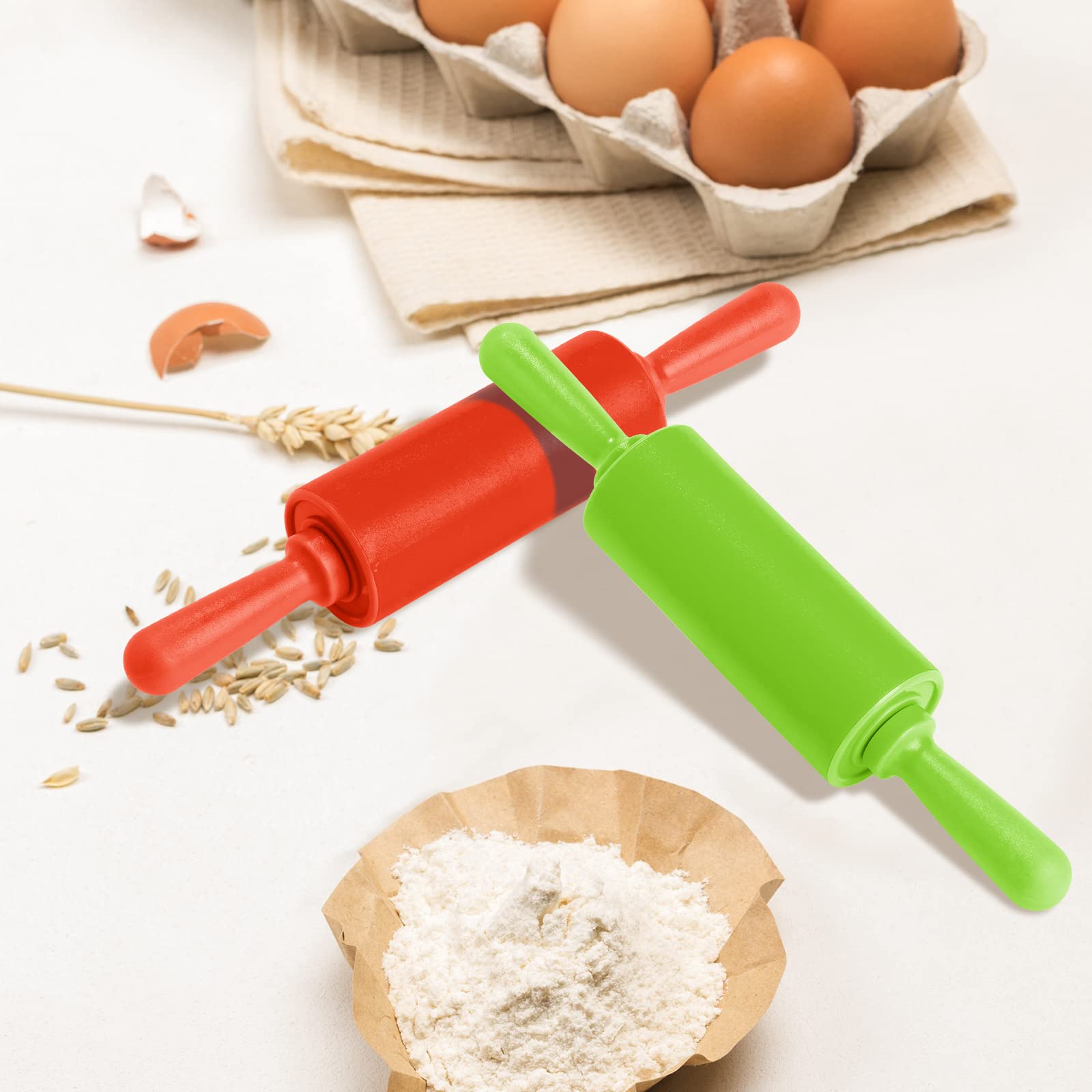 Nuomi Kids Rolling Pins For Baking Playdough 2 Pack Non-Stick Silicone Small Rolling Pins For Home Kitchen,Random Colors
