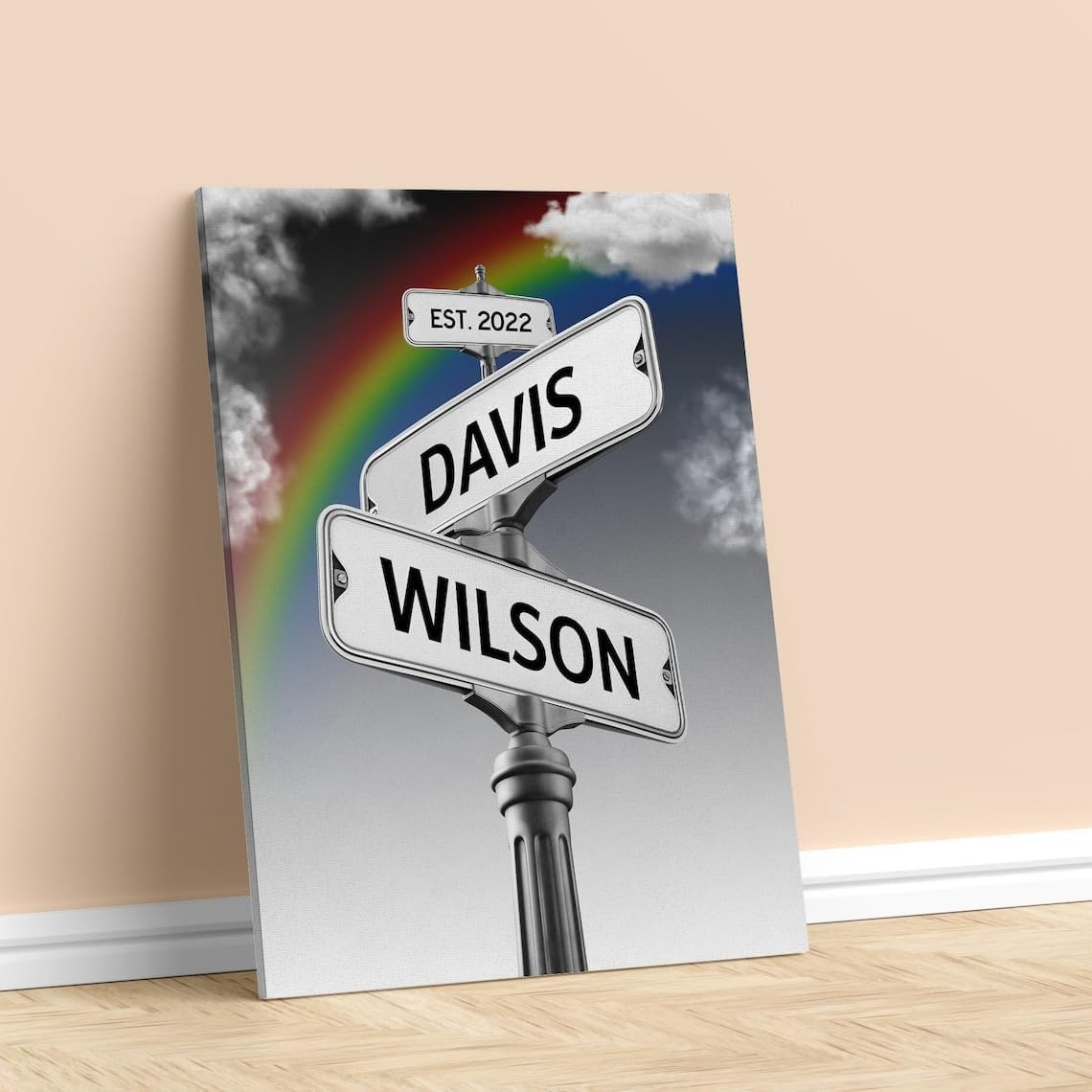 Personalized Canvas Vintage Street Sign For Couples, Crossroads Street Sign Best Gift For ?Ouple, Rainbow Custom Name And Date V
