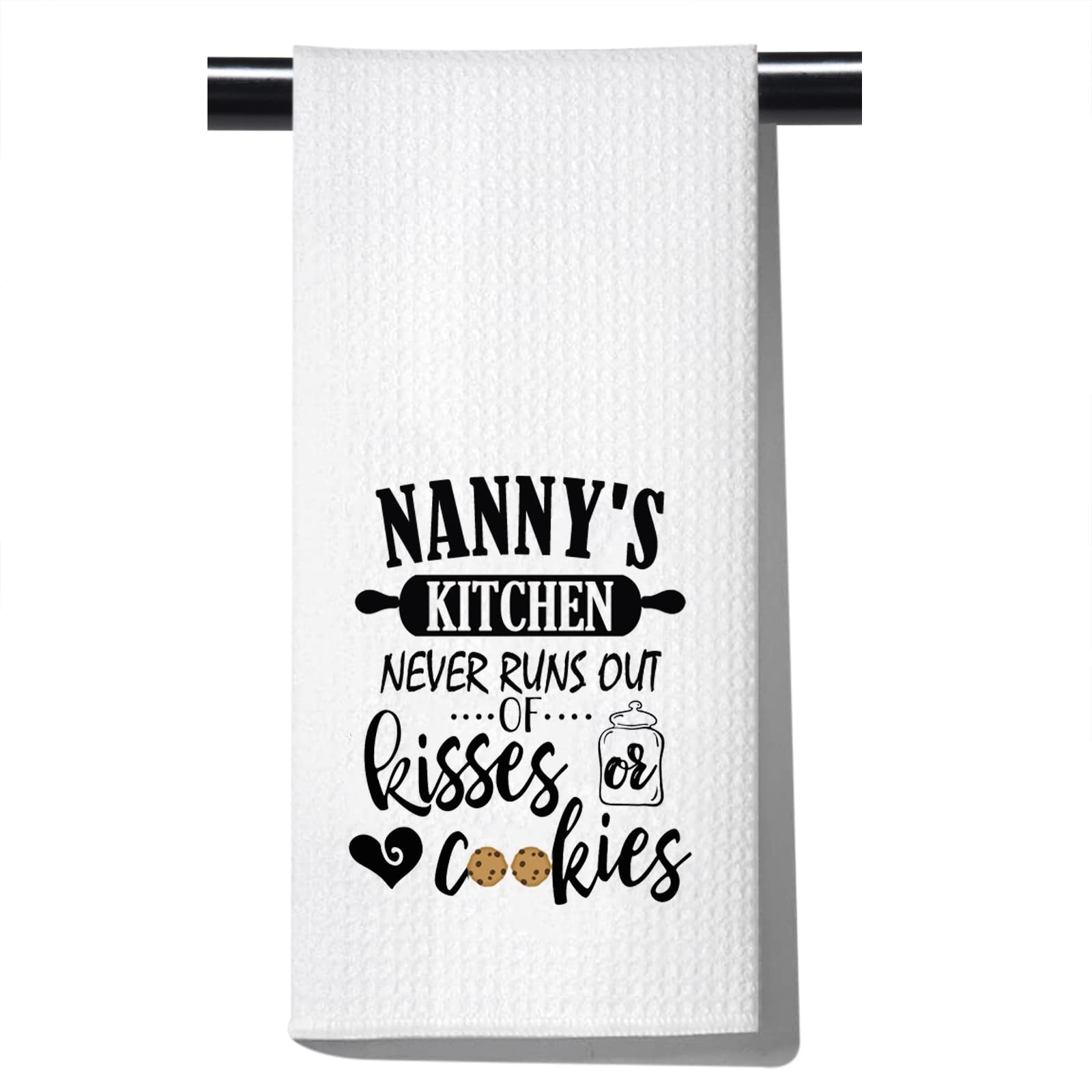 Pofull Nanny'S Kitchen Tea Towel Nanny Gift Nanny'S Kitchen Never Runs Out Of Kisses And Cookies Dish Towel (Nanny Towel)