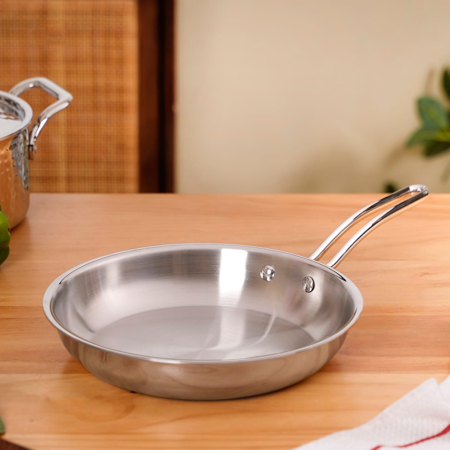 Nestasia Triply Stainless Steel Frypan (1750 Ml), Thick & Non-Toxic, Heavy-Bottom Design For Even Heating, Induction & Gas Stove