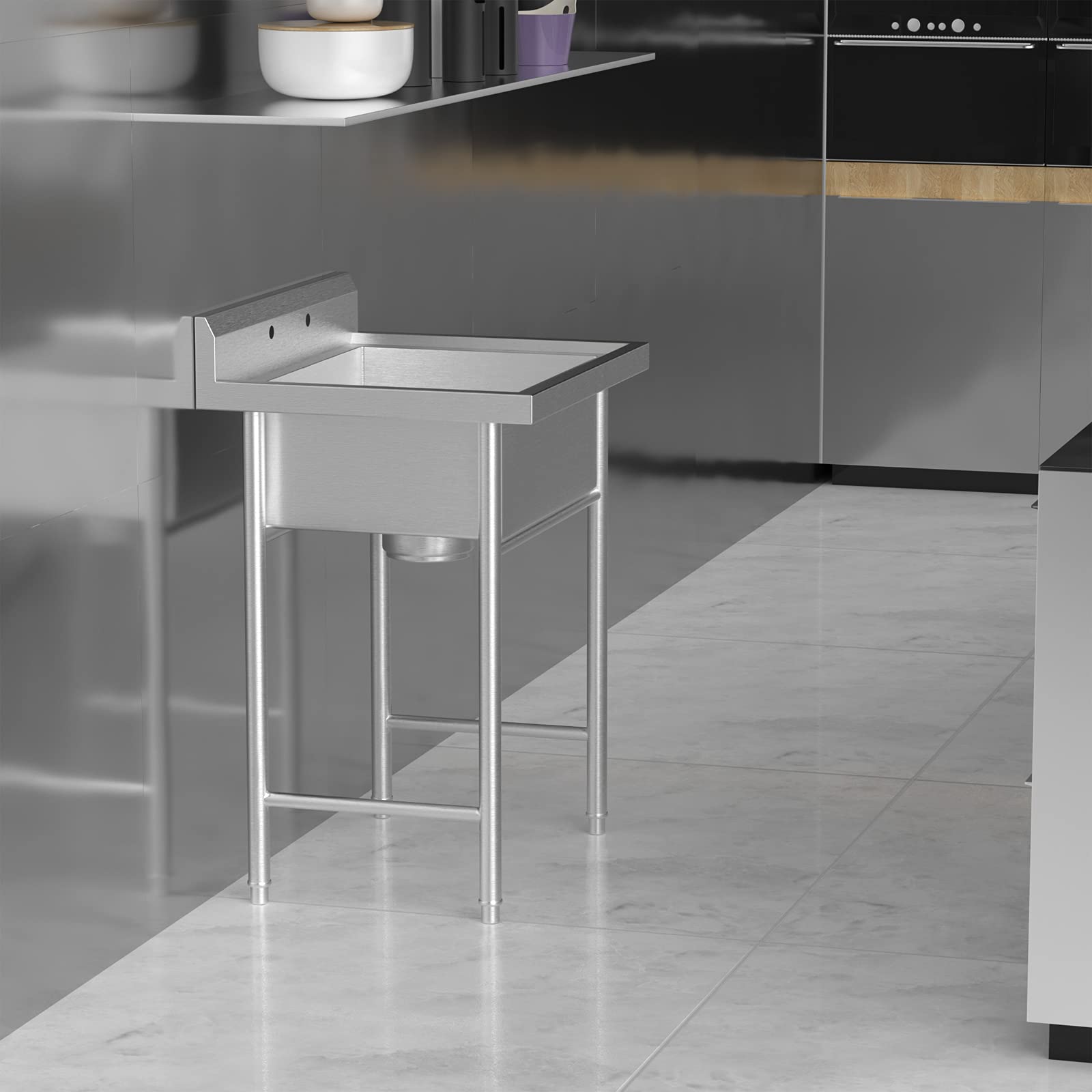 Vingli Upgraded Free Standing 304 Stainless Steel Utility Sinks For Laundry Room With Backsplash, Industrial Garage Sink Commerc