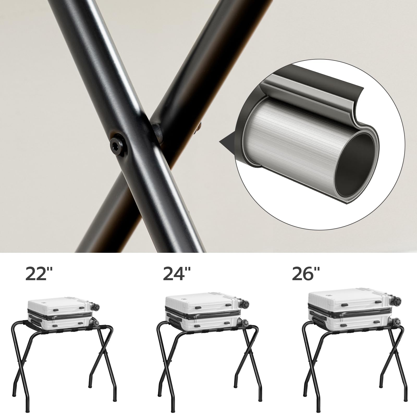 Hoobro Luggage Rack, Pack Of 2, Metal Foldable Suitcase Stand For Guest Room, Holds Up To 100 Lb, 27 X 15.3 X 22 Inches, Steel F