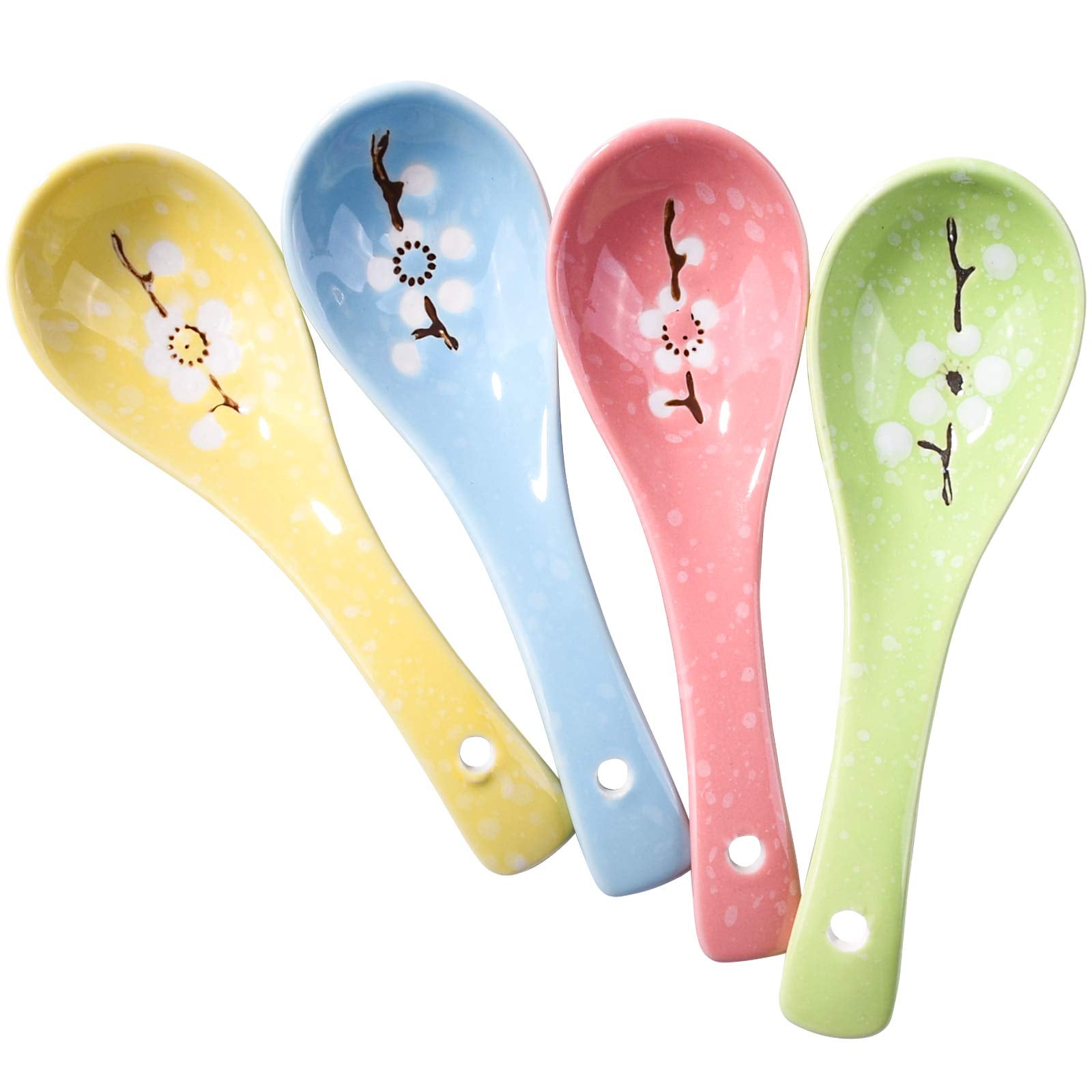 Japanese Soup Spoons Set Of 4, Coloured Plum Spoons For Soup Snack Cream