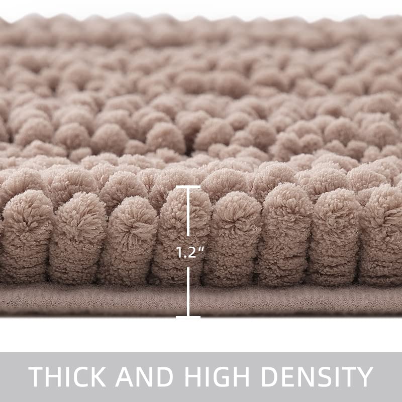 Tengtenglink Bath Mats For Bathroom,Thick Soft Chenille Floor Mats,Non Slip Shower Mats Ultra Water Absorbent Doormat (Camel, 16