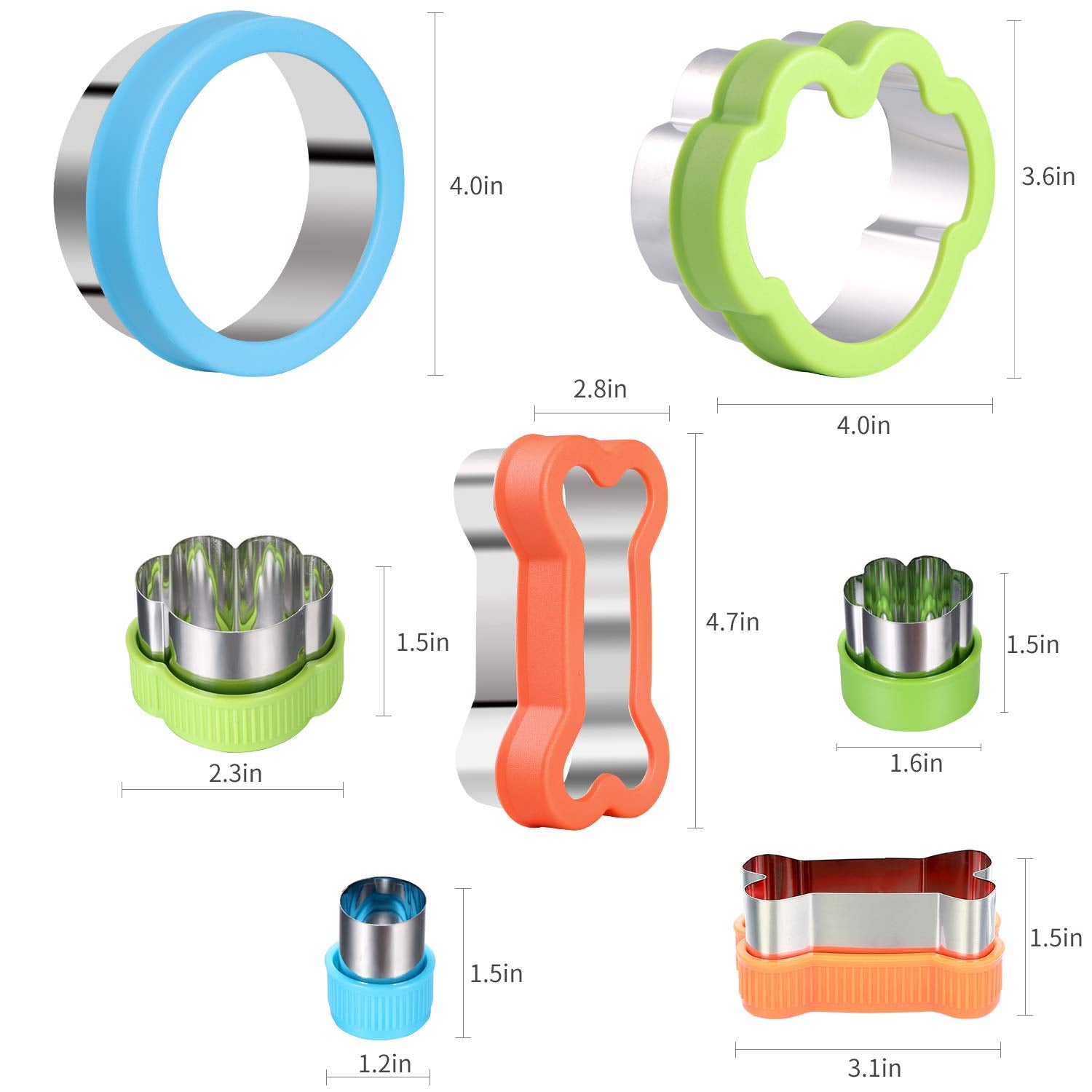 Dog Bone Cookie Cutter Set - 4 Dog Bone 4 Footprint 3 Round Biscuit Cutters Sandwiches Cutter Set Different Sizes Mini Small Med