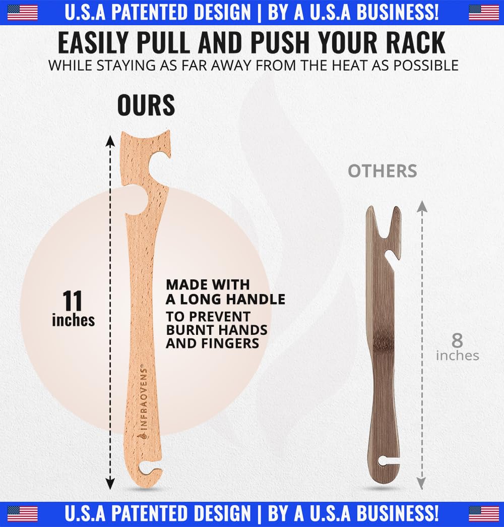 Wooden Oven Rack Puller Stick, Push Pull Tool with Longer Handle Ideal for Kitchen Oven, Convection and Toaster Ovens, Air Fryer