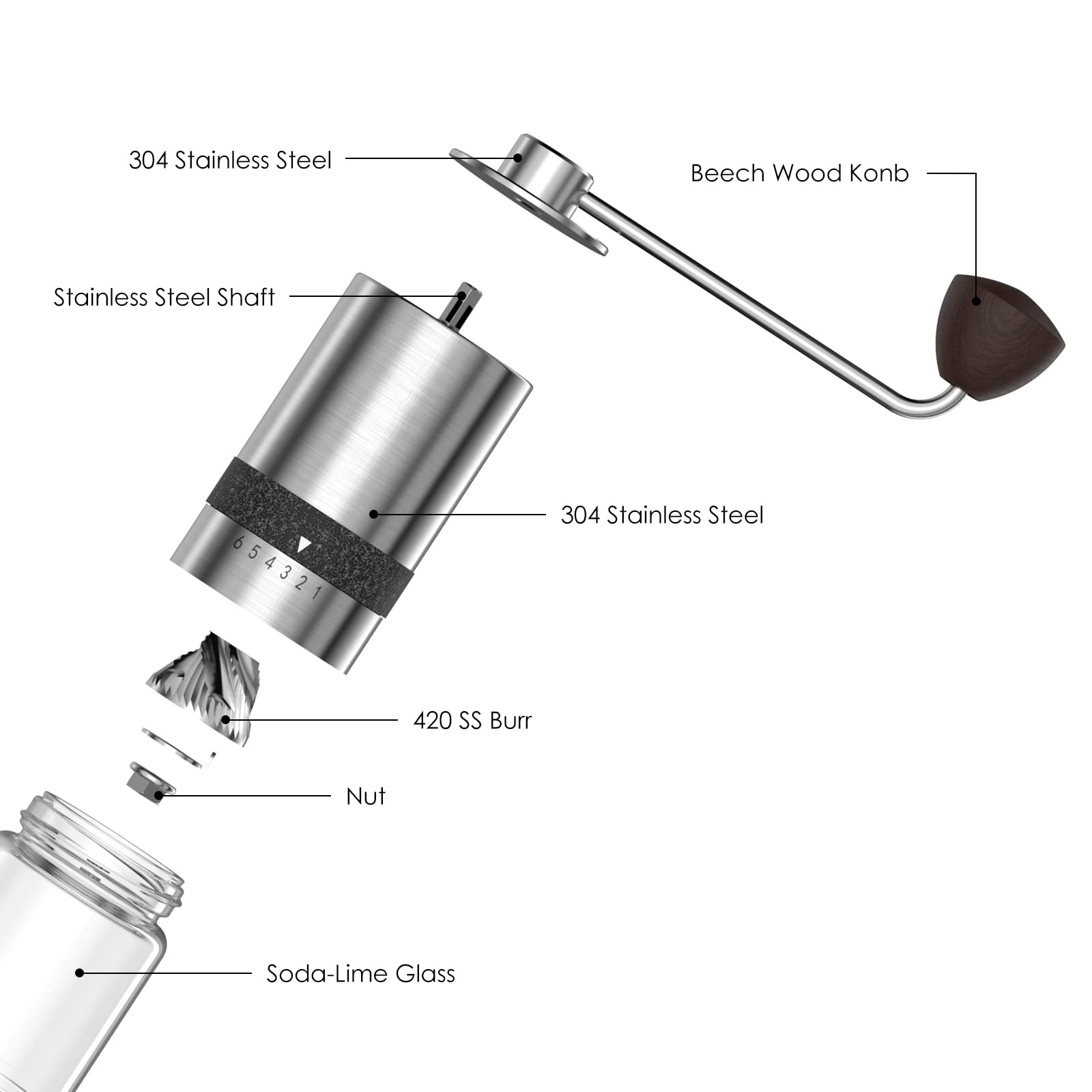 Vzaahu Manual Coffee Grinder With Lid Stainless Steel Fast Grind Conical Burr With Adjustable External Setting Coffee Bean Lover