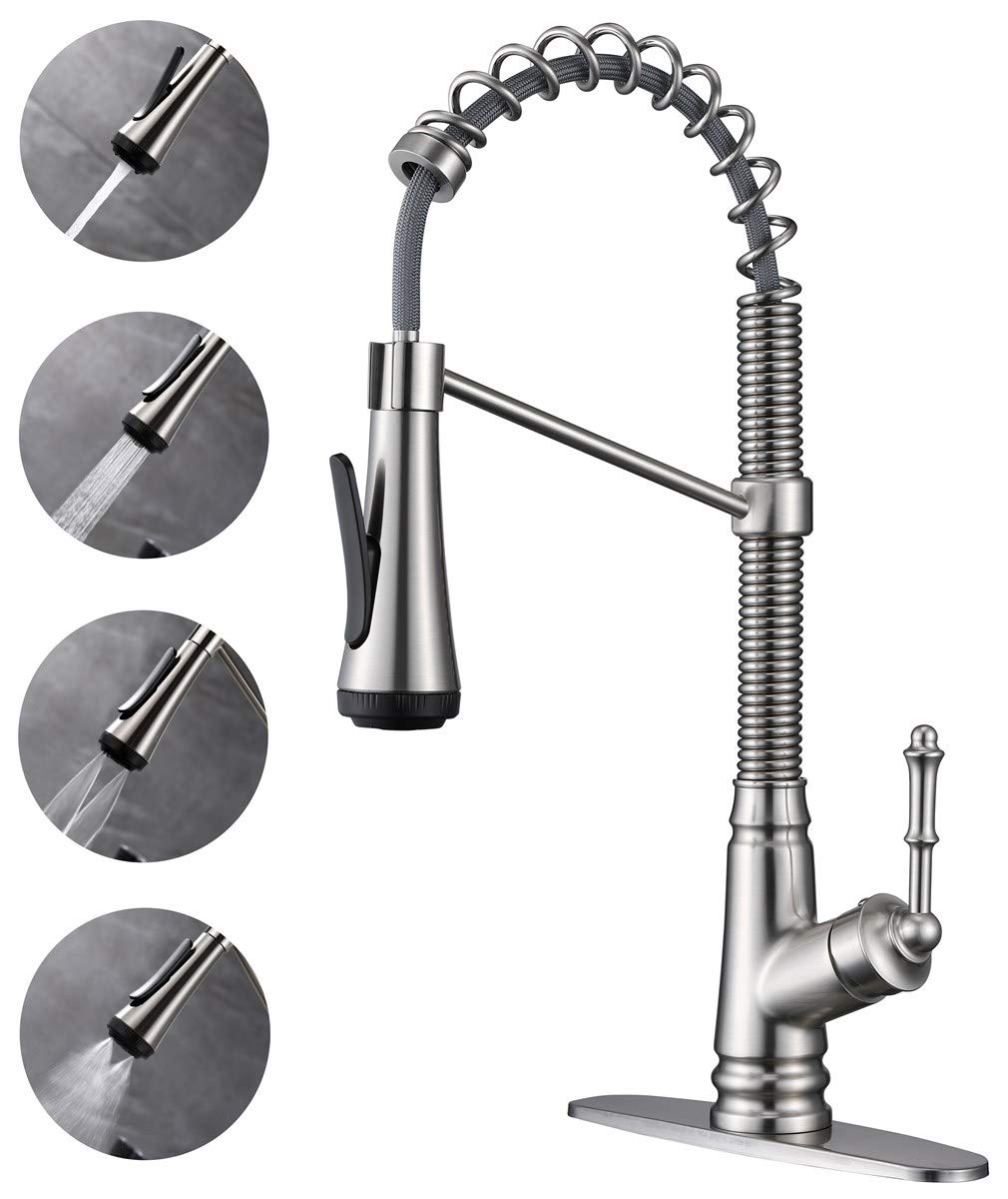 Single Handle Kitchen Sink Faucet With Pull Down Sprayer, Single Level Pull Out Kitchen Faucet, Brushed Nickel