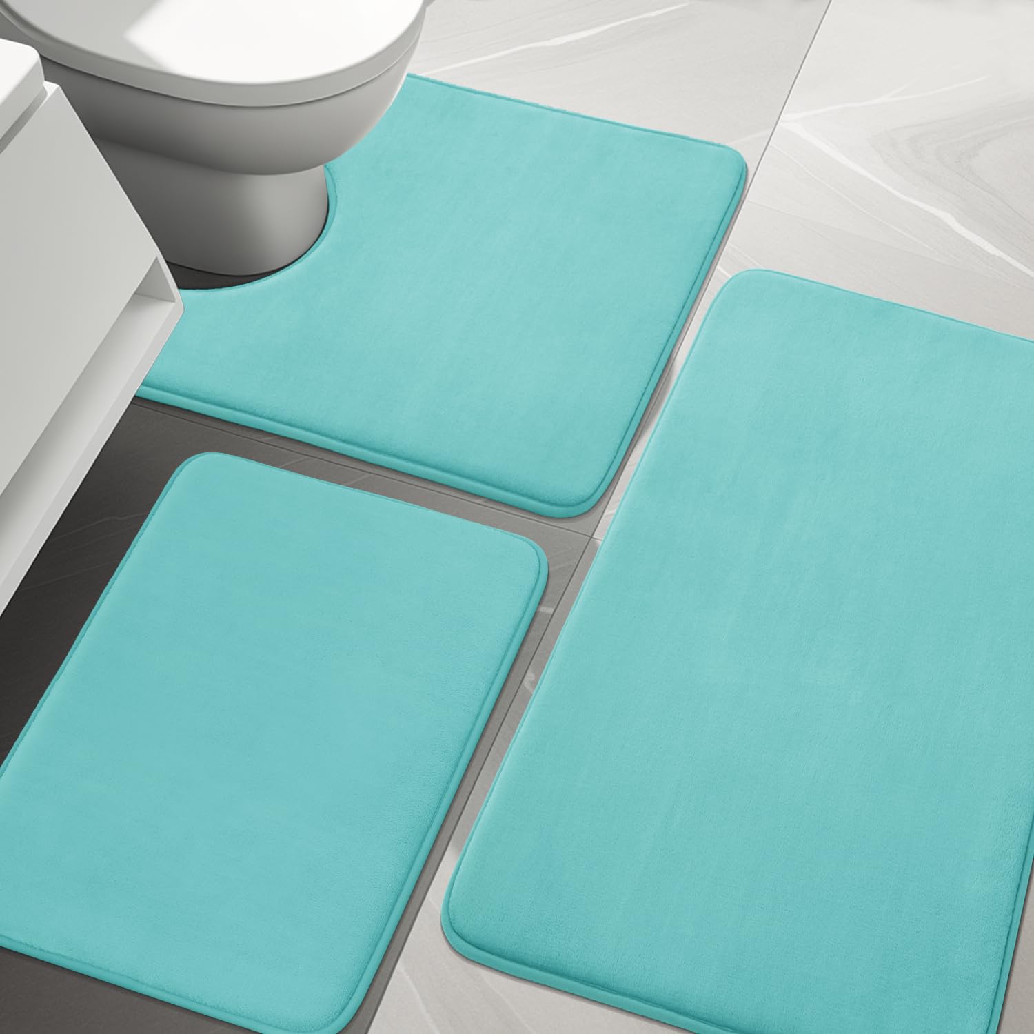 YIHOUSE Bathroom Rug Sets 3 Piece  Extra Thick Memory Foam Bath Mat  Non Slip Super Absorbent Soft Bathroom Mats  Machine Washable Bathroom Floor Mats Sets for Sink Tub  Shower and Toilet Teal