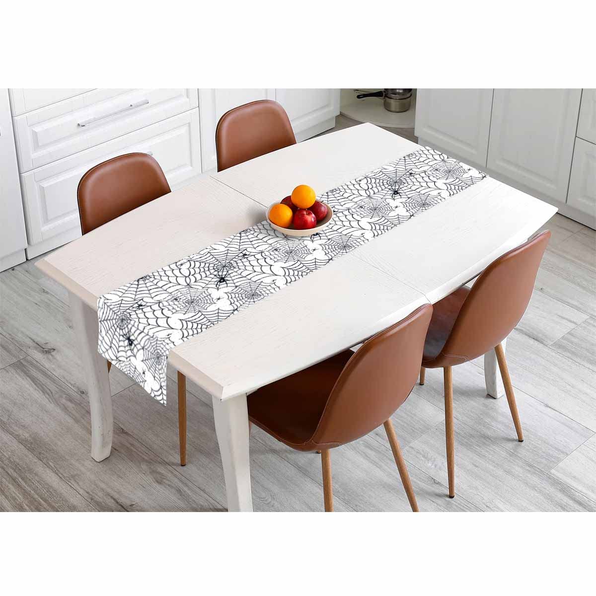 HOSNYE Table Runner Black Spiders on Webs Hand Drawn Cotton Linen Table Runner Decoration for Kitchen Family Dinner Table Holiday Party Farmhouse Style 13 x 72 Inch