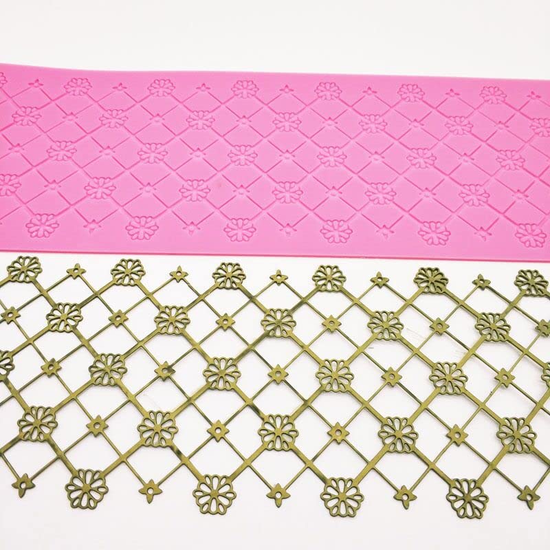 Anyana 15'' Sugar Edible Daisy Grid Lattice Lace Cake Silicone Embossing Mat Texture Fondant Impression Lace Mat Decorating Mold