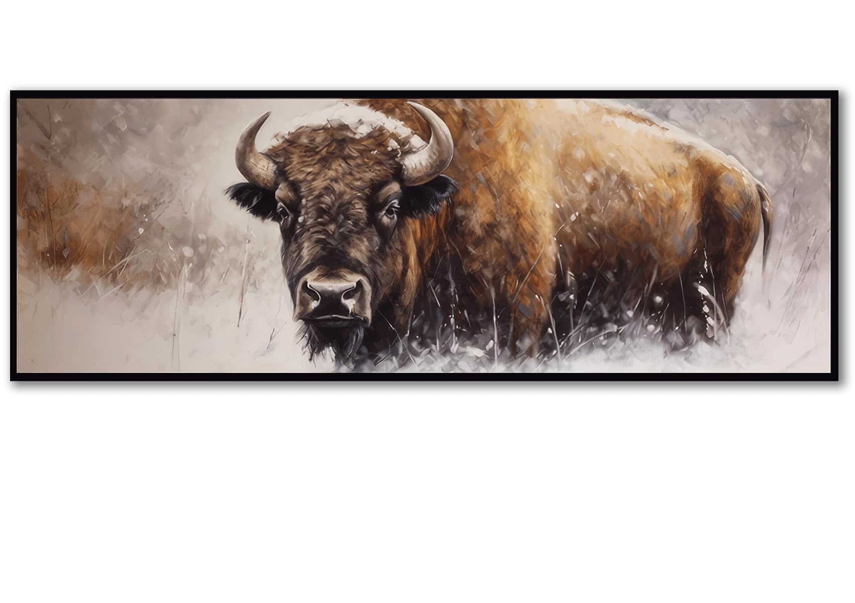 Yoxordq Large Bison Wall Art Winter Prairie Buffalo Picture Poster Print Living Room Bedroom Office Canvas Wall Decor 24X71Inch-